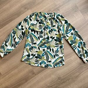 Banana Republic Green and Blue Tropical Leaf Print Blouse
